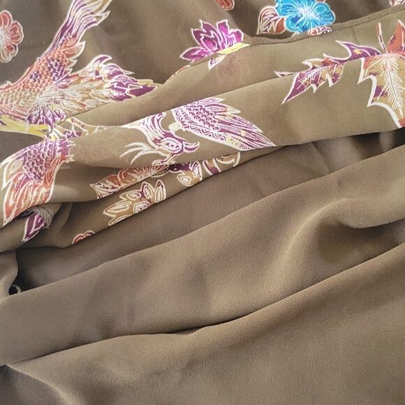 Large womens green fall theme sleeveless blouse BoHo flowy - Picture 9 of 10